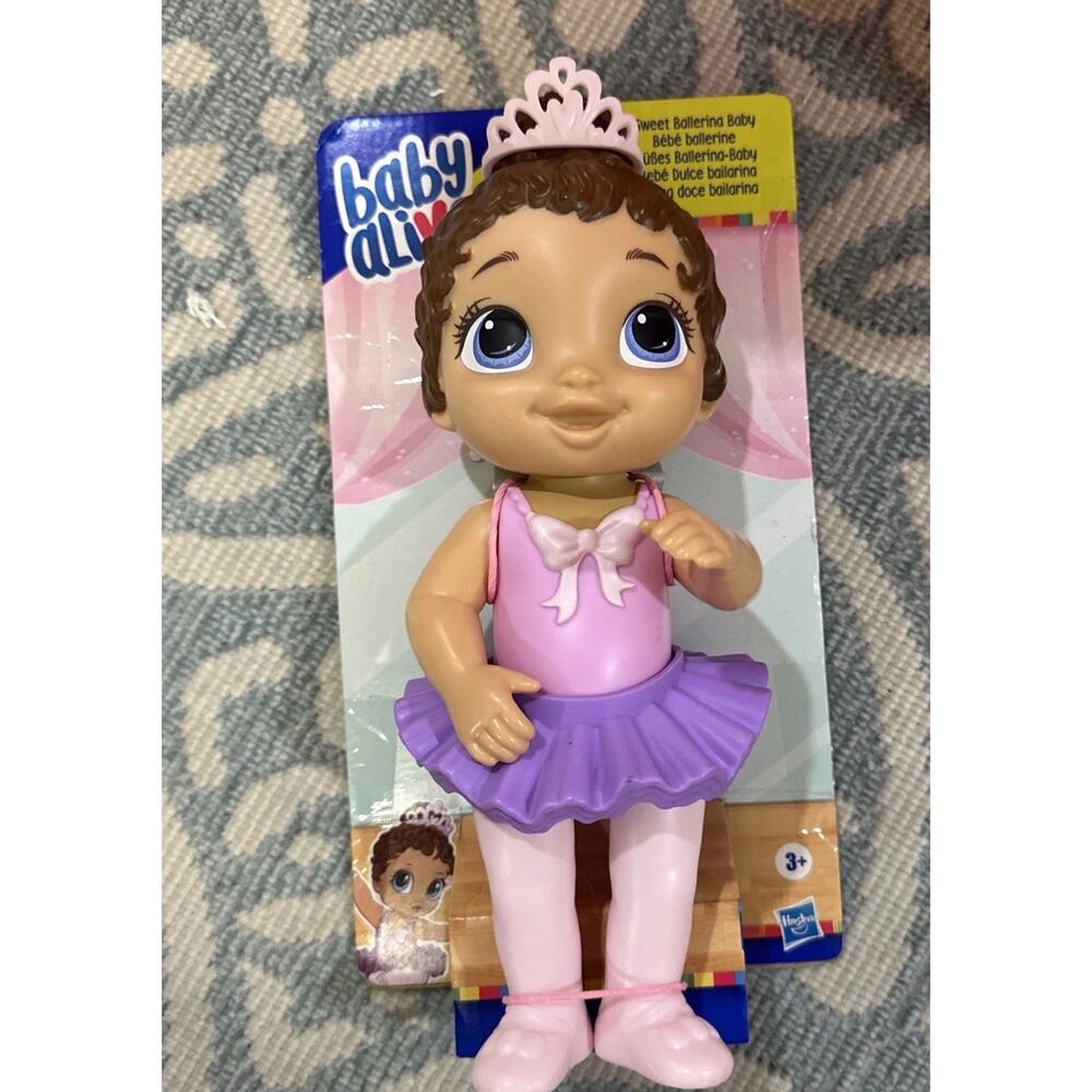 NEW Baby Alive Doll Princess‎ Ballerina Baby Pink 11" Brown Hair Tiara Crown